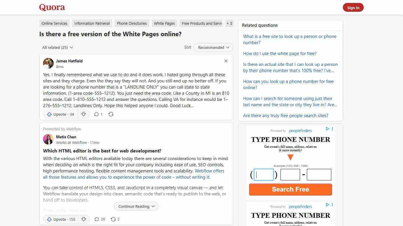 Is there a free version of the White Pages online? - Quora